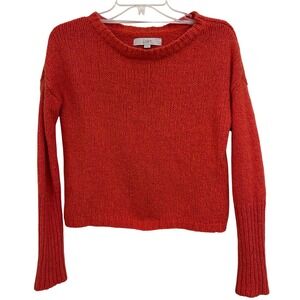 LOFT Orange Crew Neck Chunky Knit Wool Blend Cropped Sweater Women's Sz M NWOT
